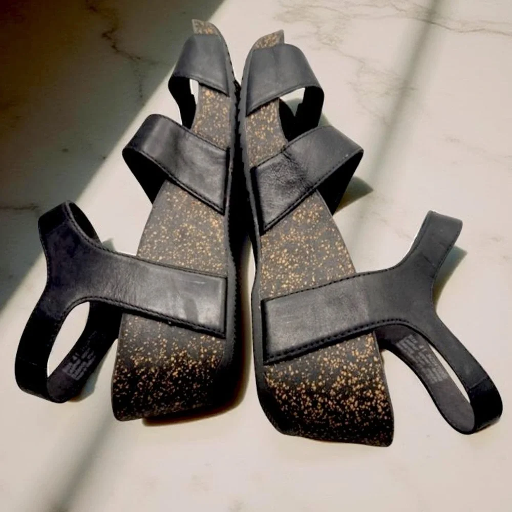 Dansko Savanah Black Waxy Burnished Wedge Sandals